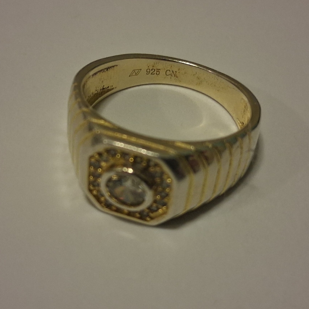 925 CN Men's Signet Ring with Clear Stone